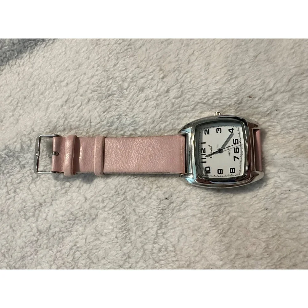 Osirock Vintage 1980s Square Watch Chrome Pink Faux Leather Strap Retro‎ Quartz